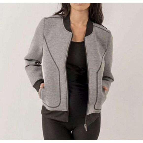 RBX Reebok Women’s Tempo Scuba Bomber Jacket Gray with Black Size Small - Picture 2 of 15